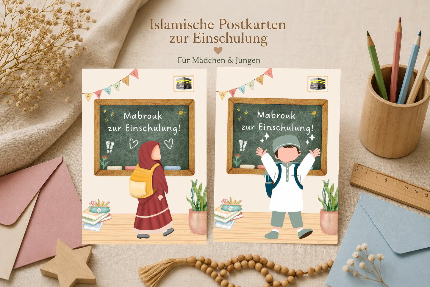 Islamische Einschulungskarten – Für Mädchen & Jungen