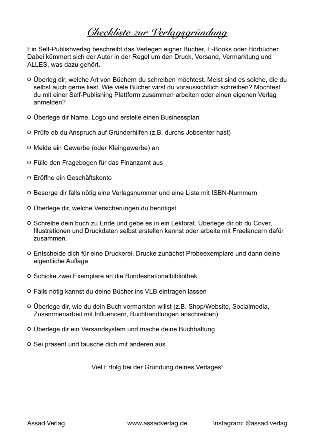 To-Do-Liste Verlagsgründung